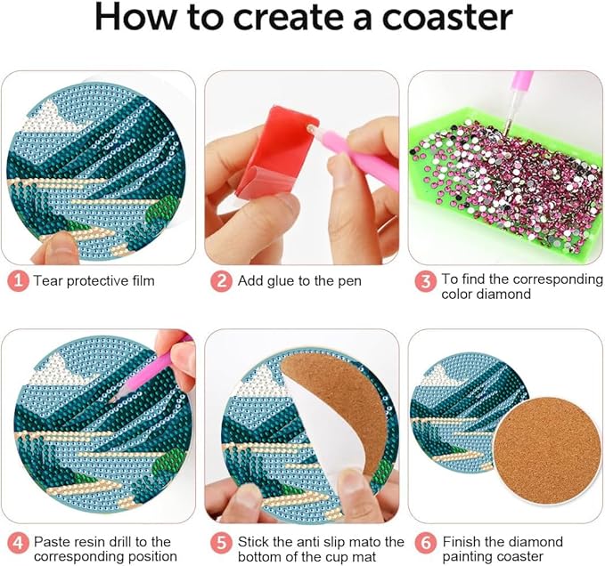 DOTZSO 8 Pcs Diamond Art Coasters Kit with Holder Diamond Art Kits for Adults Beginners Small Diamond Painting Coasters Arts and Crafts for Adults Supplies Item Sets (Landscape)