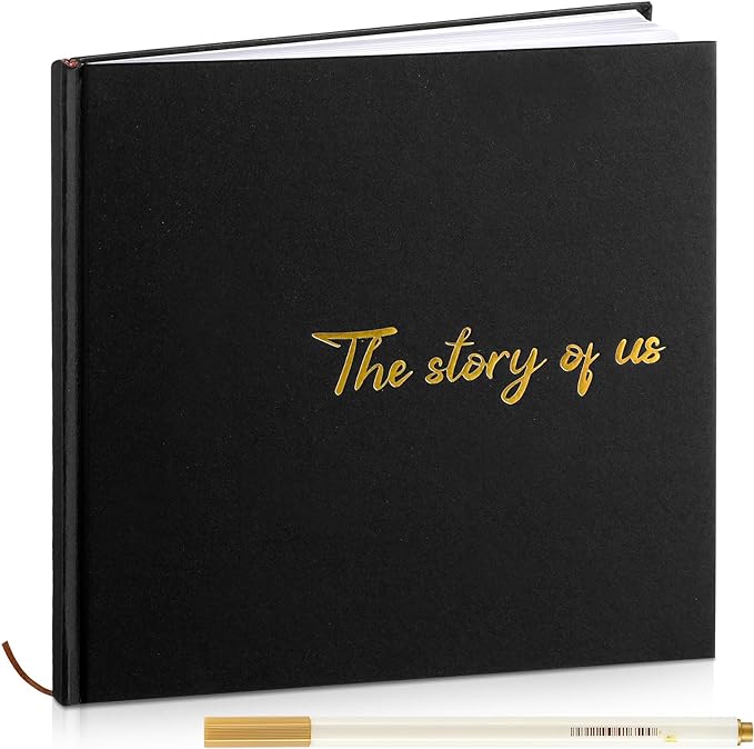 Colarr Hardcover Couples Scrapbook 144 Pages 8.7 x 8.7" Valentine Couples Photo Album Scrapbook Journal for 1 Year Wedding Memory Anniversary Photo Book Gift with 2 Markers(Black)