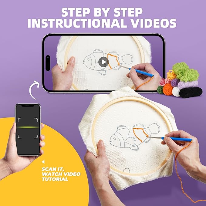 Punch Needle Kits Adults Beginner,Embroidery kit for Beginners,Punch Needle kit for Beginners, Includes All Tools and Materials,Easy to Follow Instructions and Videos(Clownfish + Sea Turtle)