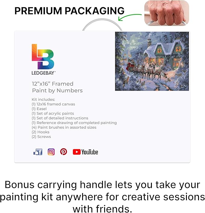 Ledgebay DIY Paint by Numbers Kit for Adults Framed Canvas: Beginner to Advanced Paint by Numbers Kit, Kits Include Acrylic Paint Set Brushes & Tabletop Easel (Christmas Magic 12" x 16" Framed)