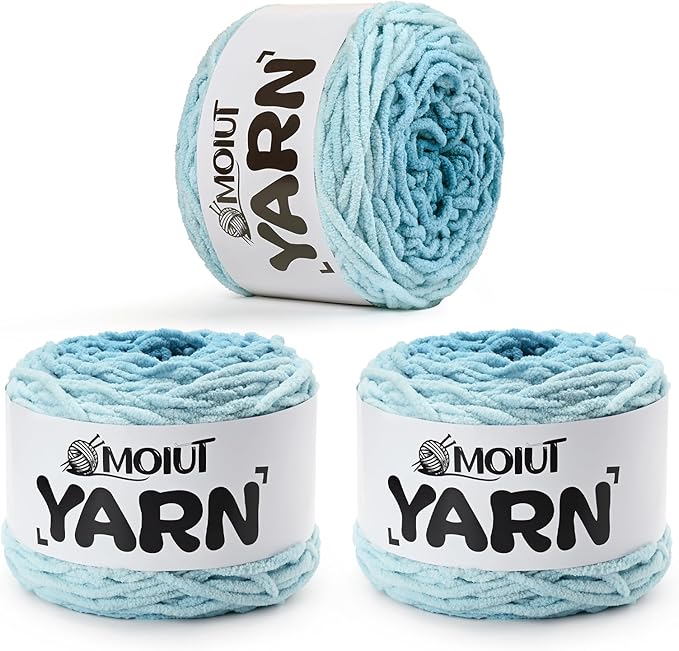 Blanket Perfect Ombre Cake Yarn - Baby Yarn for Crocheting Soft - 3 Pack of 10.6oz/300g - #6 Super Bulky - 197 Yards for Knitting, Crafts & Amigurumi, Chunky Chenille Yarn(3 ICY Blue)