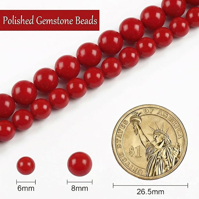 Stone Beads, 45pcs Red Agate, 8mm Round Loose Beads for Jewelry Making, Bracelets, with Bag, String & Card