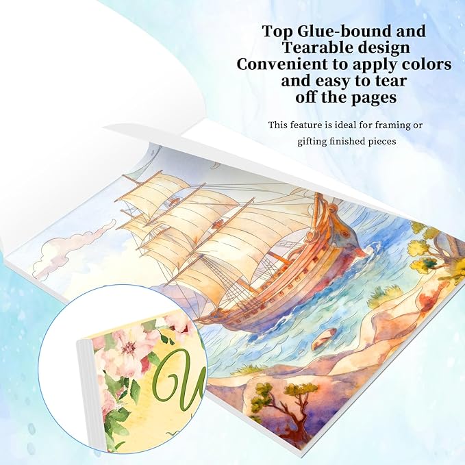 Kalysky 8.5 * 11" Watercolor Workbook,3 Watercolor Coloring Books for Adults, Beginner-Friendly Water Color Books,160GSM Cold Press Textured Thick Paper