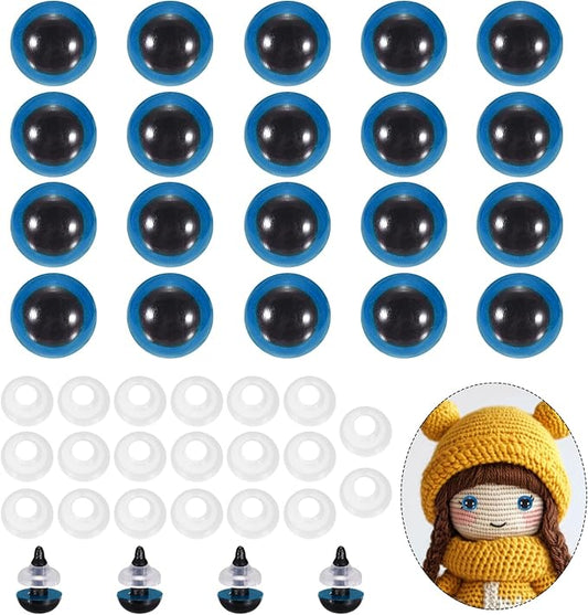 PATIKIL 10mm Safety Eyes, 20Pcs Realistic Doll Crocheting Safety Eyes with Washers for Decor Crochet Accessories Dolls Craft Halloween, Blue