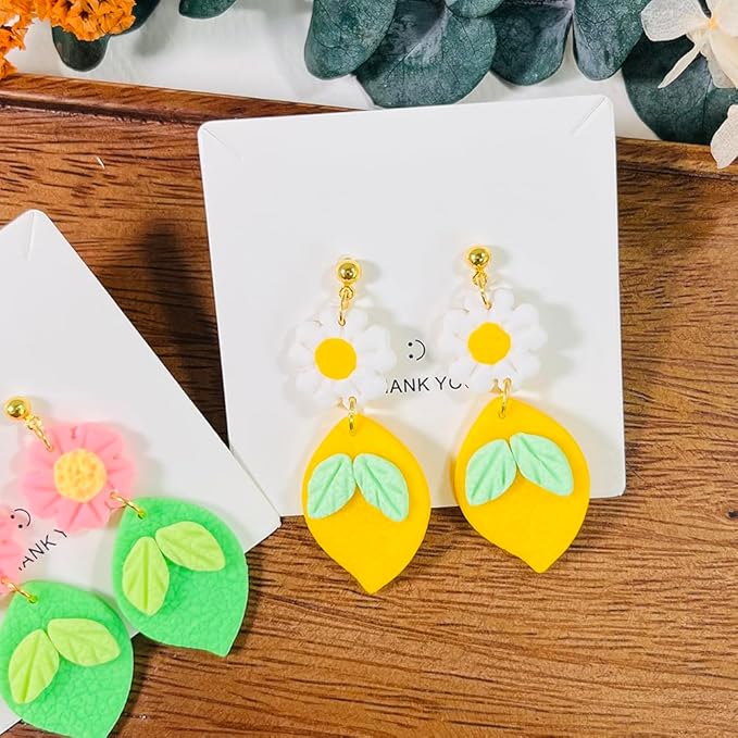 Xaekicr Lemon Flower Polymer Clay Cutters – 3 Pcs Clay Earring Cutters Set – Clay Tools for Polymer Clay Jewelry Making – DIY Summer Earring Cutter Kit for Crafts and Accessories