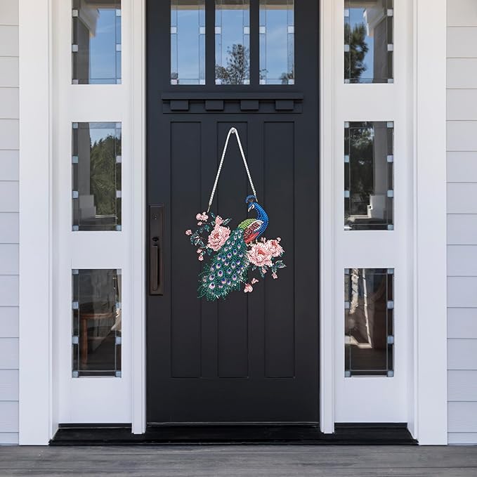 Lxmsja DIY Peacock On Branch Diamond Painting Hanging Ornament, Double-Sided Acrylic Pink Flowers Diamond Art Kit, Special Shaped Suncatcher Hanging Pendant Window Art Kit 7x8 inch