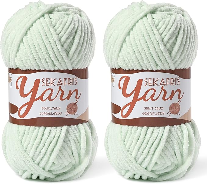 2 Pack Fluffy Velvet Yarn for Crocheting，Baby Blanket Yarn for Crocheting Soft，100g(131yds) Amigurumi Yarns，Plush Chenille Crochet Yarns，Puzzle Yarn for Crochet Weaving Craft(2 Fruit Green)