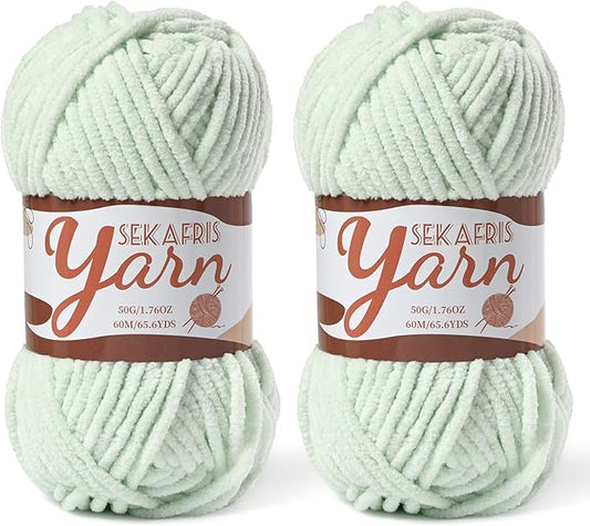 2 Pack Fluffy Velvet Yarn for Crocheting，Baby Blanket Yarn for Crocheting Soft，100g(131yds) Amigurumi Yarns，Plush Chenille Crochet Yarns，Puzzle Yarn for Crochet Weaving Craft(2 Fruit Green)