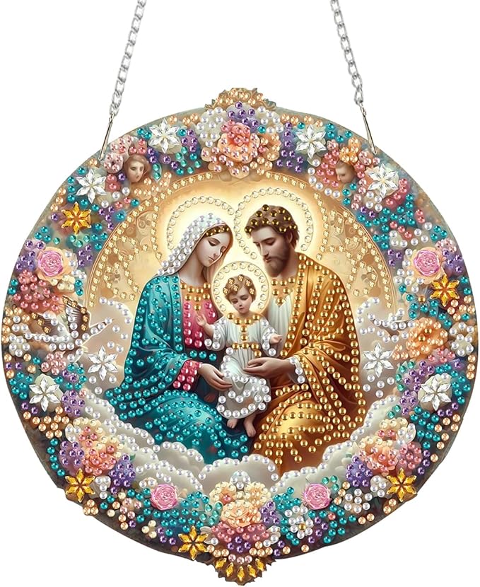 LILEIDECO DIY Diamond Art Painting Kits Special Shape Rhinestone Window Pendants Hanging Home Garden Wall Double-Sided Pattern (Single Side Point Drill)- The Birth of Jesus