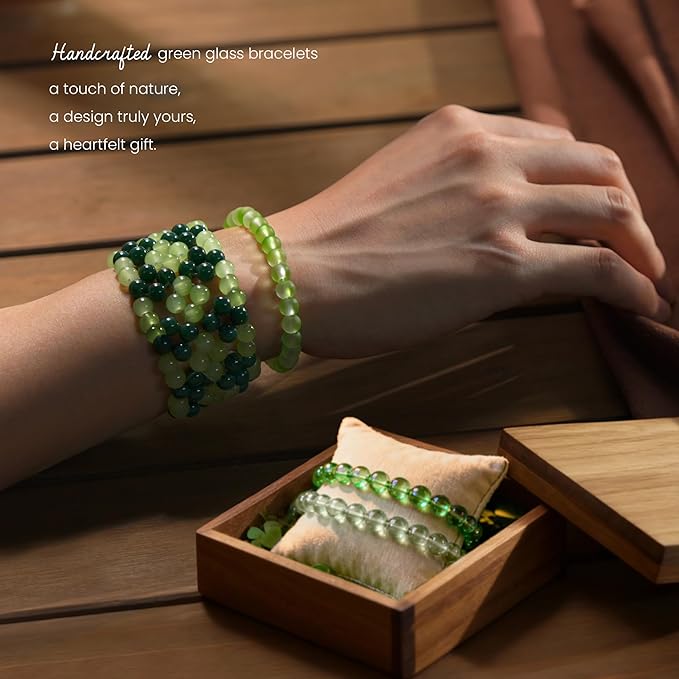 1200PCS Green Glass Beads for Bracelets, 24 Colors 6mm Crystal Beads Bracelets Making Kit and Jewelry Making, Round Green Nature Series Beads for Friendship Bracelets Earring Necklace DIY Crafts