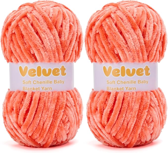 Velvet Yarn Chenille Yarn for Crocheting and Knitting Soft Chenille Bulky Baby Blanket Yarn DIY Weaving Craft 2pack Dark Orange(4oz 66yds Each)