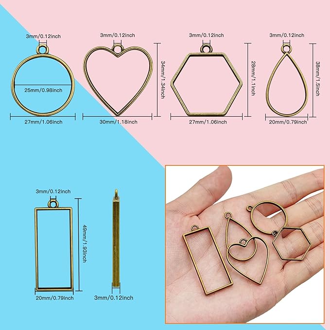 50pcs Open Bezels for Resin,5 Styles Hollow Frame Pendants Resin Casting Frame Pendant Resins Jewelry Making Supplies for Resins Casting,Necklace,Earrings,Pressed Flower,DIY Crafts(Ancient Cyan)