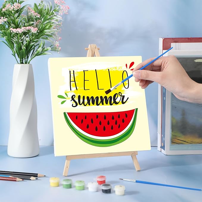 Nezyo 12 Sets Paint by Numbers Kit with Frame for Adult Beginners, Paint by Number DIY Acrylic Painting Canvas for Painting Party, Classroom Activity Birthday Gift, 8 x 8 Inch