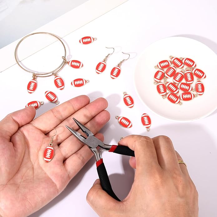 NVENF 30PCS Football Charms for Jewelry Making, Enamel Football Charms for Bracelet Necklace Earrings Making, Red Black White Blue Purple Orange Game Day Football Charm Bulk