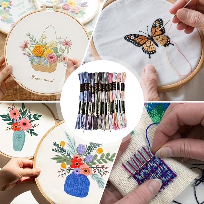 12 Skeins 105 Yards Embroidery Thread Variegated Cross Stitch Floss Bulk 6 Ply Polyester Yarn Colorful Friendship Bracelet String for Sewing Making Needlecraft Knitting Clothes Stitching