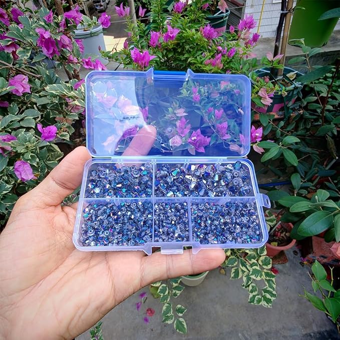 Half Clear Blue Bicone Glass Beads for Jewelry Making, Faceted Crytal Spacer Beads for Bracelet Necklace Earring (3mm 4mm 6mm 8mm Mixed Sizes, 1040pcs)
