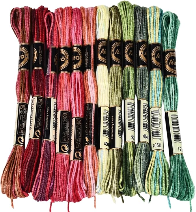 12 Skeins 105 Yards Cross Stitch Floss Embroidery Thread 6 Ply Variegated Friendship String Polyester Christmas Color Threads for Sewing Making Bracelets Clothes Stitching Decor Craft DIY