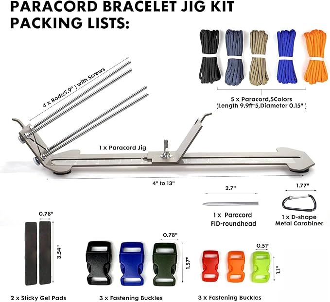 Paracord Bracelet Jig Dog Collar Jewelry Loom Accessoies Making Kit Tools with Colorful 5 Cords and 6 Buckles Bracelet Length 4" to 13" (Olive)