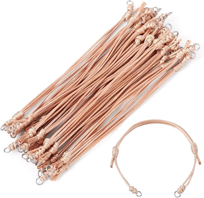 KISSITTY 20pcs Adjustable Bracelet Cords for Connector Charms Waxed Polyester Thread Cord Brown Color Half Finished Bracelet for Friendship Bracelets Jewelry Making