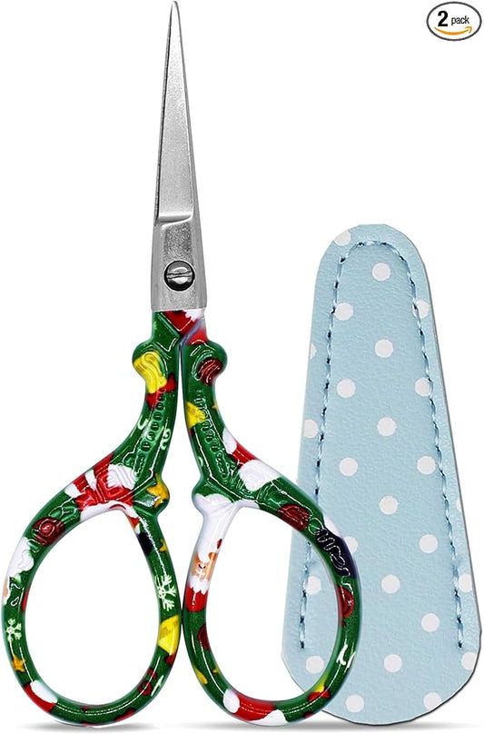 Small Embroidery Scissors 3.6Inch Stainless Steel Scissors with Leather Scissor Cover Little Straight Stainless Steel Pointed Tip Shears for Thread Cutting Artwork Needlework