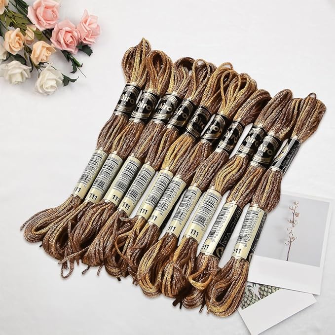 10 Skeins 6 Strands Brown Embroidery Floss Variegated Cross Stitch Thread Polyester Gradient Friendship Bracelet String Yarn Threads Bulk for Hand Sewing Jewelry Craft Crochet Cloth Bracelet