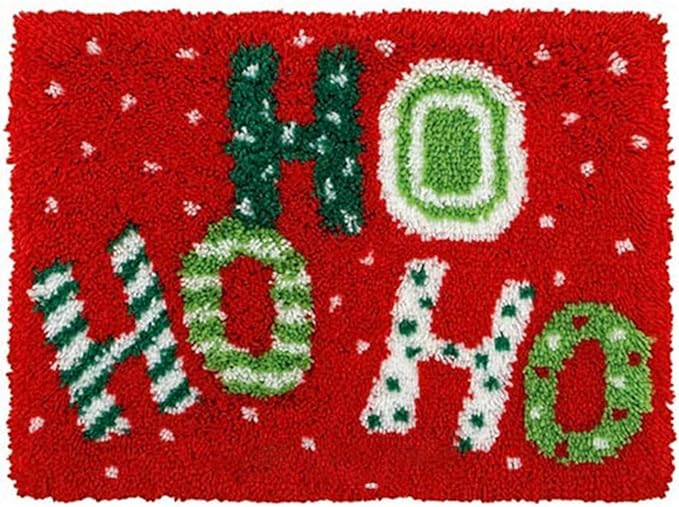 MIAOLLUN Latch Hook Kits Cushion for Beginners, Latch Hook Kits Rug, 3D Pattern Printed Canvas Christmas Door Hanging 20.4" X 14"(52X35cm)