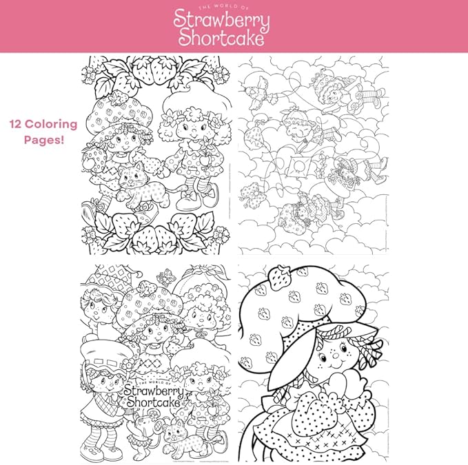 Strawberry Shortcake Coloring Book for Adults and Kids, Black & White Sheets, Velvet Coloring Pages, Stickers, Washable Markers