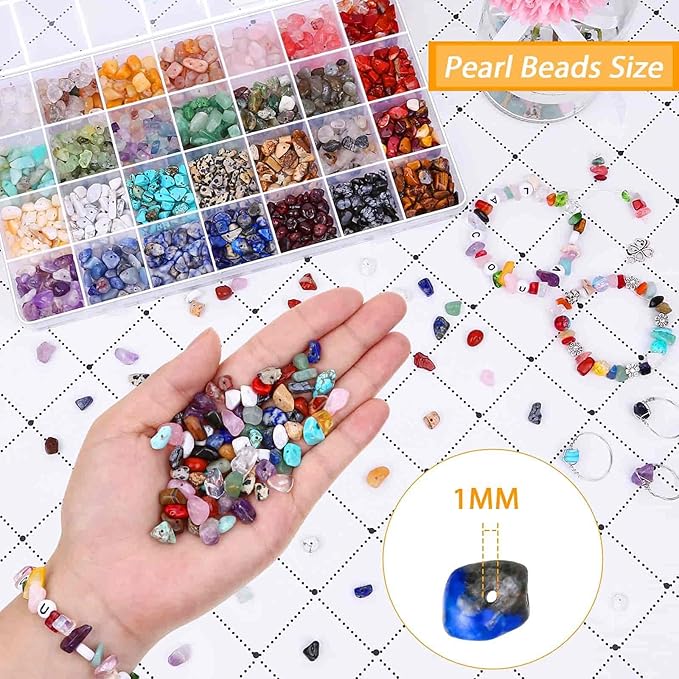 Crystal Chips Beads for Ring Making, 28 Colors Gemstone Beads for Jewelry Making, Crystal Ring Making Kit with Plastic Box for Jewelry Ring, Bracelets, Earring Making Supplies