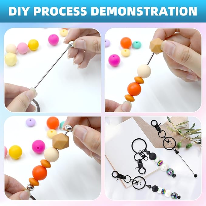 80 Pcs Beadable Keychains Bulk Kit – DIY Keychain Making Supplies with Metal Blanks for Crafts, Jewelry, Charms, Custom Projects – Blank Chain Bars for Beaded Keychain Design (Black)