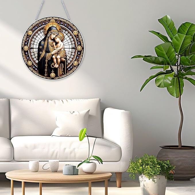 VODAPYC Religious Diamond Art Acrylic Hanging Kits for Adults, DIY Double Sided Special Shaped Christian Diamonds Painting Windows Pendant Ornament for Home Decor(Virgin Mary)