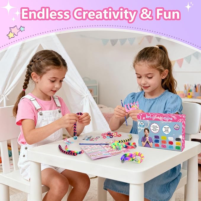 1200 Pcs Cloth Loom Bands Refill for Bracelet Making Kit Toys, Elastic Weaving Loom Loops DIY Arts and Crafts Supplies Set Soft Fabric Rubber Bands Hair Ties Gifts for Girls Ages 5 6 7 8-12 13