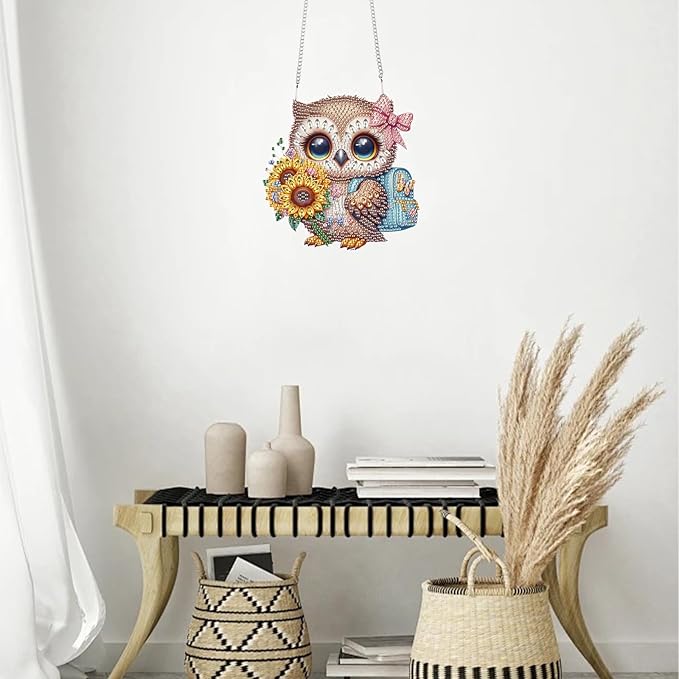 TDFERAN Diamond Pinting During owl Diamant Art Hanging Sign Onament Animal Pendants Wind Chimes Wall Hanging in Living Room Dorridor Diamond Art Hanging Sign Onamen DIY Decorations Ornaments