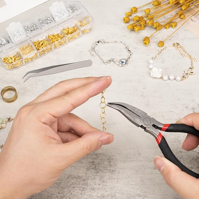 1200 Pcs Jump Rings for Jewelry Making Supplies, Necklace Repair Kit with Open/Close Tools, Pliers, Tweezers, Lobster Clasps, Jewelry Jump Rings for Crafts and Key Chains (Silver and Gold)