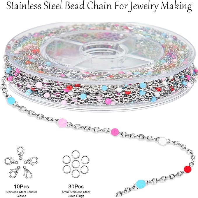 Stainless Steel Enamel Chain for Jewelry Making, Oil Drip Rainbow Jewelry Chains for DIY Necklace Bracelet Craft Jewelry Making Supplies with Stainless Steel Jump Rings Lobster Clasps Connectors