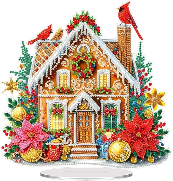LAKEQUILL Christmas Diamond Painting Kits, Cookie House Tabletop Ornament, Stand Up Diamond Art Desktop Kits for Home Office Decor, New Year Gift