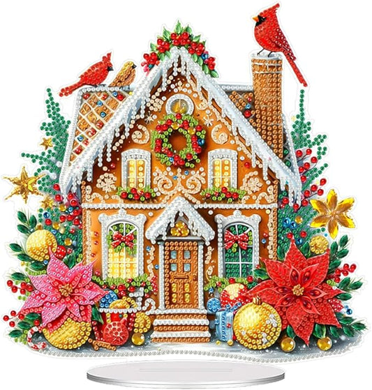 LAKEQUILL Christmas Diamond Painting Kits, Cookie House Tabletop Ornament, Stand Up Diamond Art Desktop Kits for Home Office Decor, New Year Gift
