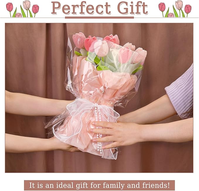 Iuuidu Crochet Kit for Beginners, Crochet Flower Bouquet Kit Pink, Beginner Crochet Kit for Adults, Crochet Flower Bouquet with Step-by-Step Video Tutorials for Birthday, DIY Craft Home Decor