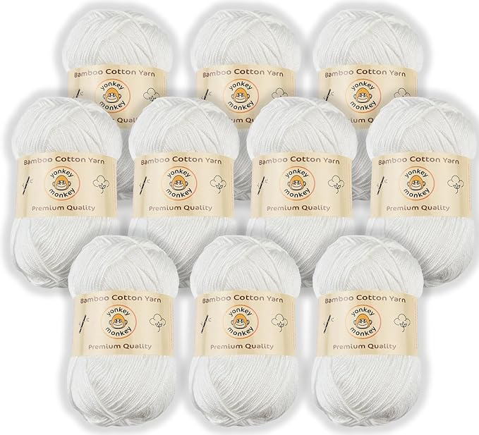 10-Pack of Yonkey Monkey 500 Grams Yarn - 70% Rayon derived from Bamboo, 30% Cotton - Imported - White 9013
