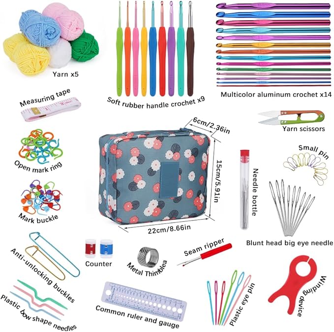 Pnytty Crochet Kit for Beginners Adults, 107pcs Starters Knitting Kit Include Crochet Yarn, Ergonomic Crochet Hooks, Knitting Tool Supplies for Travel Craft DIY