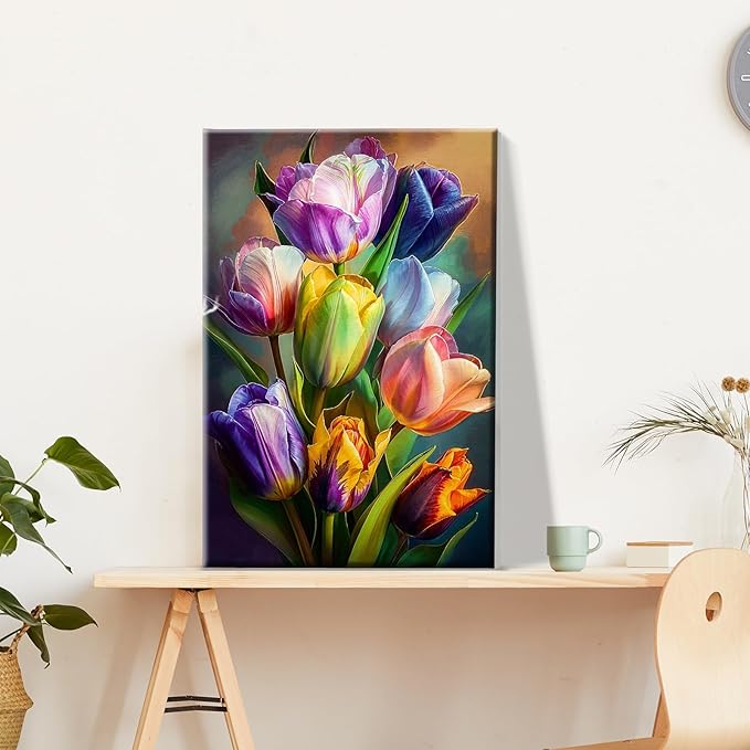 JOOZ Paint by Numbers Kit for Adults Flowers Paint by Number with Frame Floral Paint by Number with Easel Tulip Digital Oil Painting Kits for Gift Home Wall Decor 7.87x11.81 Inch