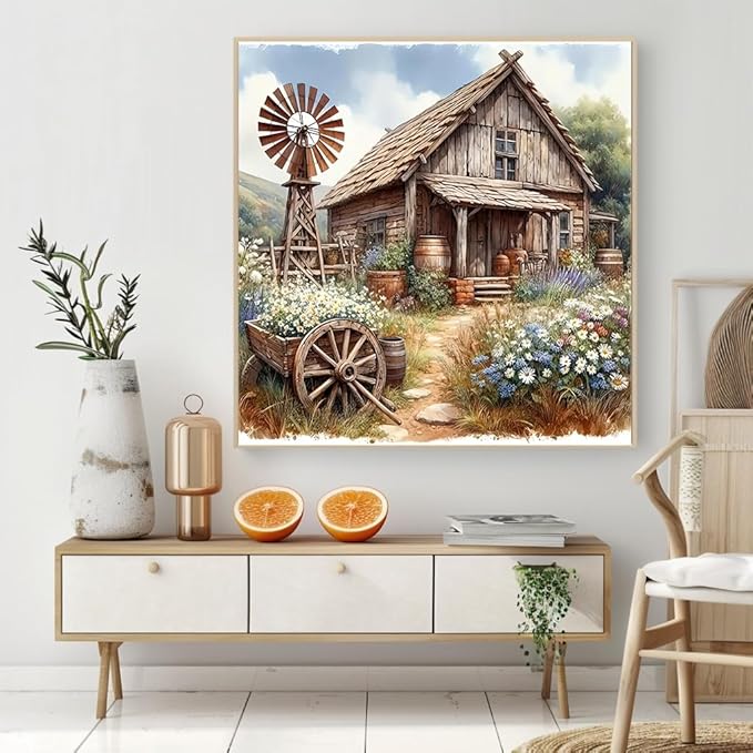 LILEIDECO Wooden House and Sunflowers Diamond Painting Kits for Adults DIY 5D Diamond Art Paint with Round Diamonds Full Drill Gem Art Painting Kit for Home Wall Decor Gifts 13.7x13.7inch