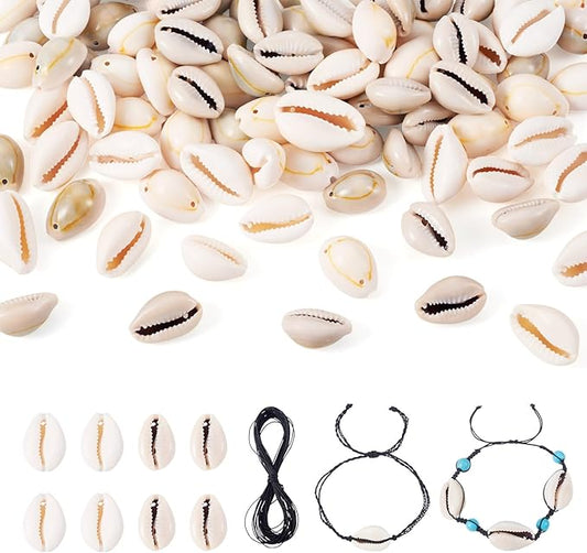 Cheriswelry 100Pcs Natural Shell Beads for Bracelet Making Cowrie Shells Spacer Beads Summer Beach Sea Shell Bead 18-23mm for DIY Necklace Earring Jewelry Making with Waxed Cotton Cords