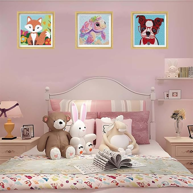 SHICERNHJ 6 Pack Diamond Painting Kits for Kids Beginners,Animal Cartoon DIY Diamond Art Kits for Kids Ages 6-8-10-12Home Wall Decoration 6X6 inch