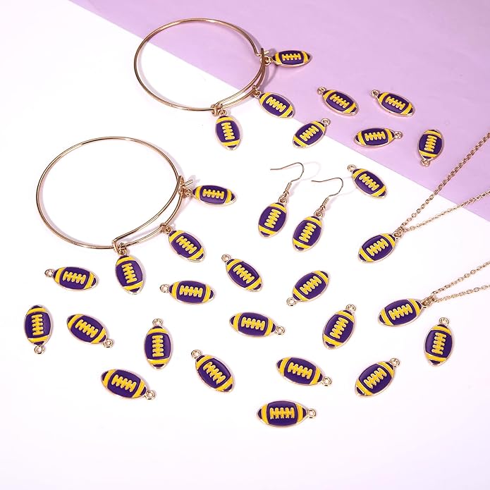 NVENF 30PCS Football Charms for Jewelry Making, Enamel Football Charms for Bracelet Necklace Earrings Making, Red Black White Blue Purple Orange Game Day Football Charm Bulk