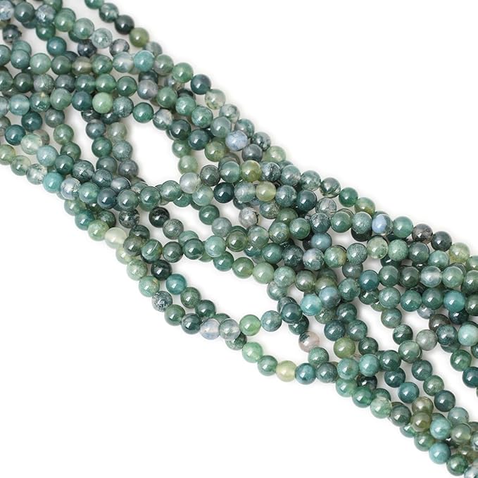 60PCS 6mm Natural Moss Agate Gemstone Round Loose Beads for Jewelry Making DIY 1 Strand 15"
