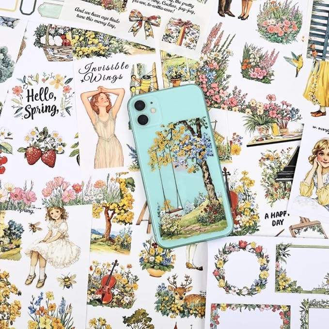 Scrapbook Sticker Book for Scrapbooking, Golden Horizon Theme, 20 Sheets A5 Pre-Cut Washi Paper PET Stickers for Journaling, Junk Journal Supplies, Bujo, Collage, Crafts Arts