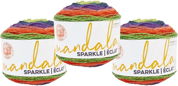 Lion Brand Yarn Mandala Sparkle, Multicolor Yarn for Knitting, Crochet and Crafting, Monoceros, 3 Pack
