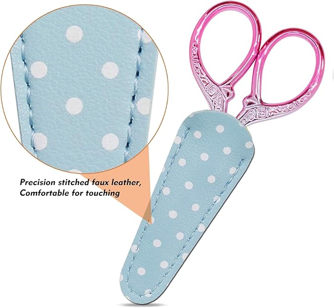 3.6Inch Little Scissors Sewing Scissors with Leather Scissor Cover Stainless Steel Sharp Tip Craft Scissor for Embroidery Craft Needlework Artwork Cross Stitch DIY Thread