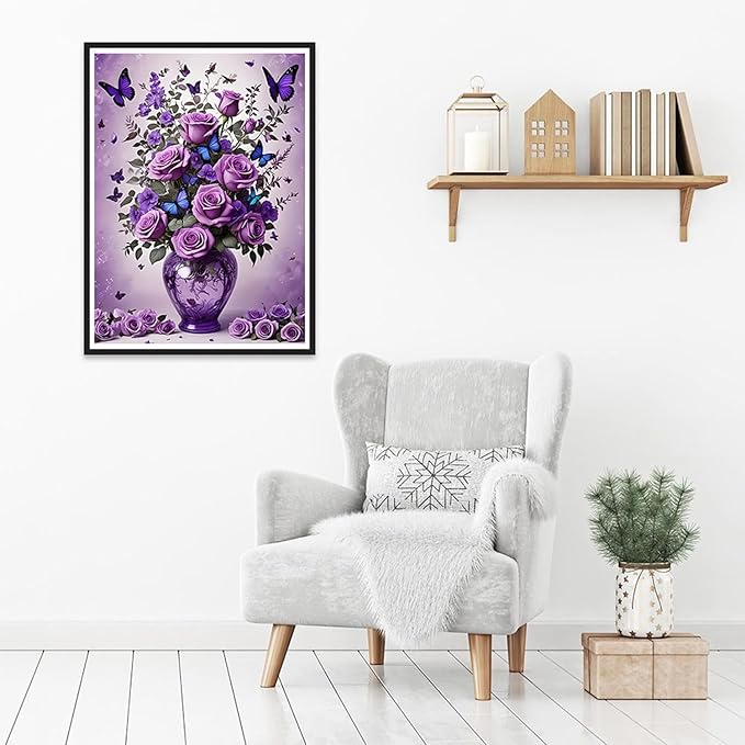 DIYCYCY Floral&Butterfly Diamond Art Kits for Adults Beginners,DIY 5D Diamond Painting Flowers,Round Full Drill Gem Art for Adults,Diamond Dots Paintings Picture Crafts Home Wall Decor 12x16 in