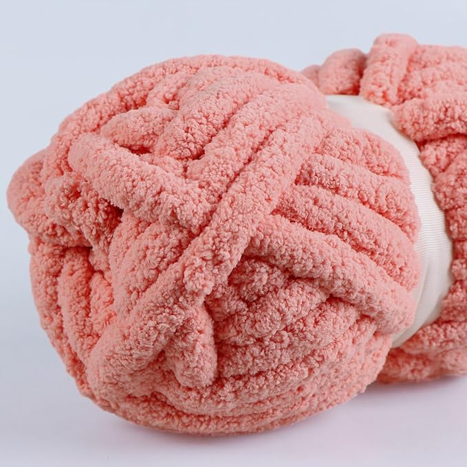 Light Orange Chunky Chenille Yarn for Crocheting Bulky Thick Fluffy Yarn for Knitting,Super Bulky Hand Blanket, Soft Plush Yarn Crochet Carpet/Scarf/Cushion/ 8 Jumbo Pack(63.76oz/197.68yd